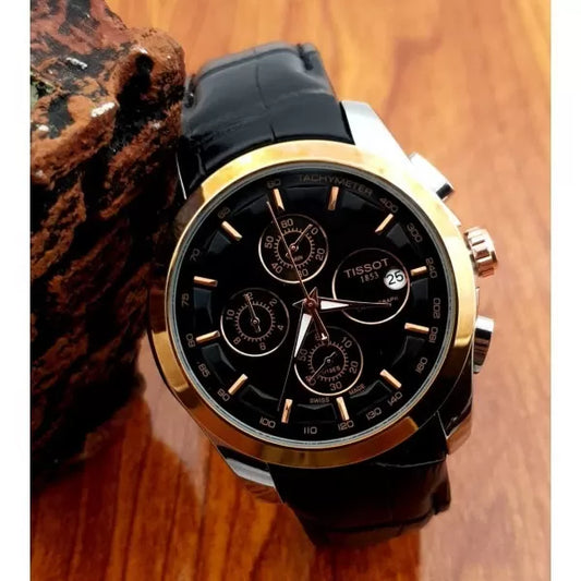 Imported™~Multi Function Chronograph Black Dial & Black Leather Belt Watch 🎁