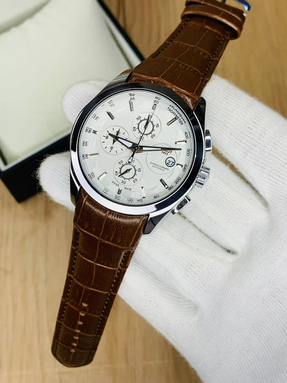 Imported™~Multi Function Chronograph Black Dial & Black Leather Belt Watch 🎁