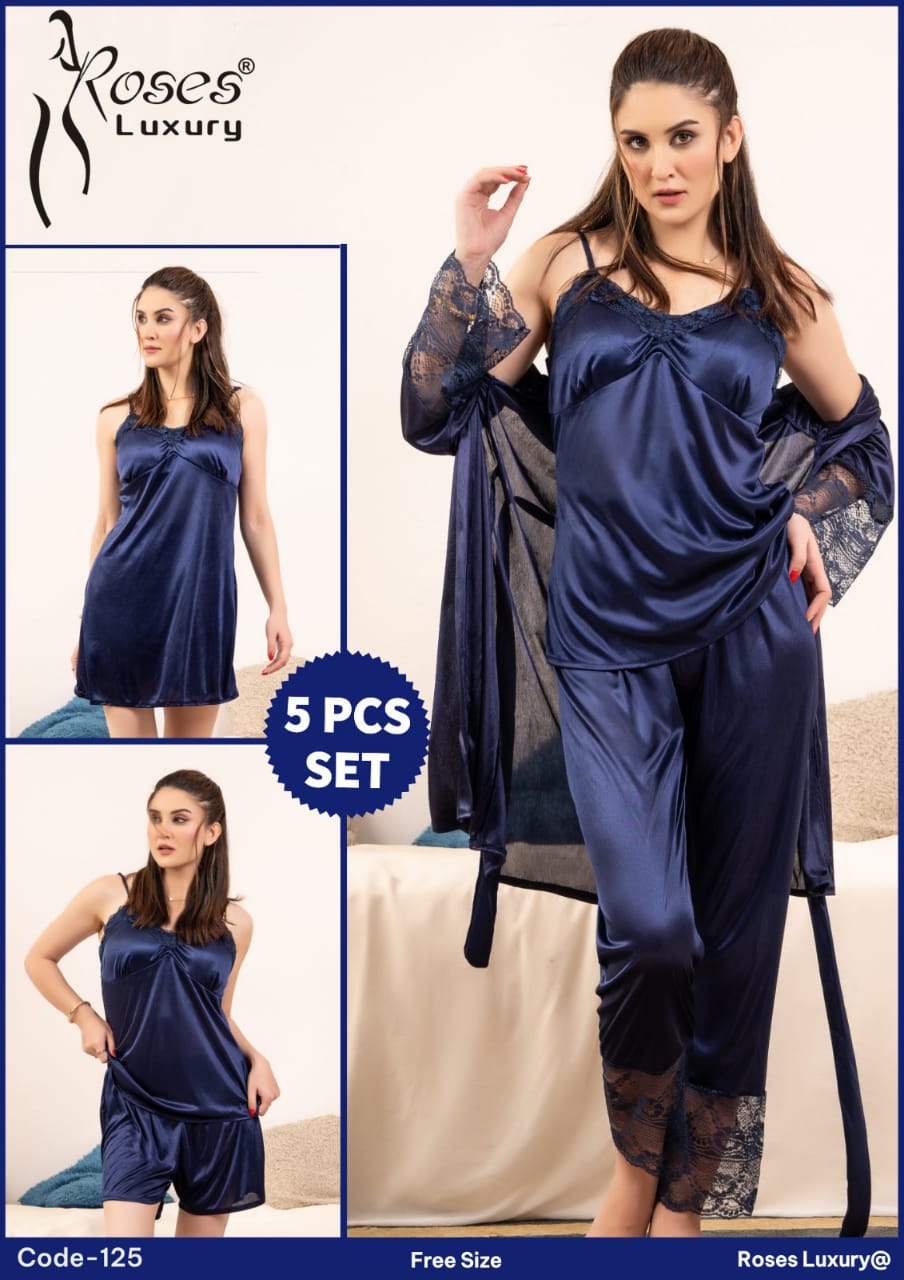 Rose Luxury Silk 5 Pcs Nighty Wear 😍