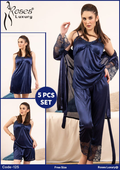 Rose Luxury Silk 5 Pcs Nighty Wear 😍