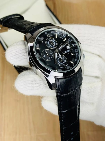 Imported™~Multi Function Chronograph Black Dial & Black Leather Belt Watch 🎁