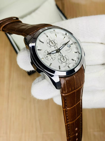 Imported™~Multi Function Chronograph Black Dial & Black Leather Belt Watch 🎁