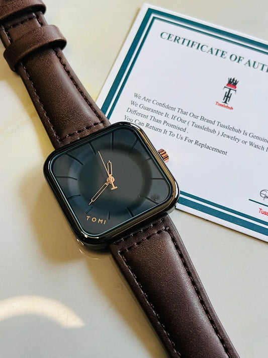 Tomi Coffee Black Square Dial Watch