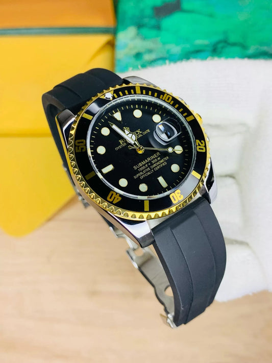 Imported™~High Quality Rubber Belt Black Dial Golden Case 🎁